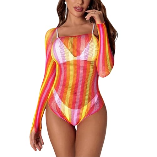Women Rave Rainbow Mesh See Through Bikini Cover Ups Sexy Sleeveless Hollow Out Bodycon Midi Dress Festival Outfit