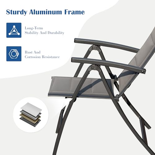 Domi Patio Folding Chairs Set of 2, Outdoor Reclining Camping Chairs Set with Moveable Headrest, Aluminum Frame Outdoor Po...