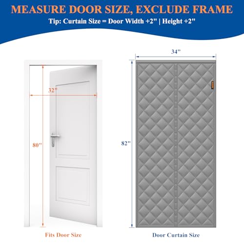MAGZO Magnetic Thermal Insulated Door Curtain, Fits 32'' x 80'' Door(Curtain Size 34'' x 82''), 5 Layers Oxford&Cotton Cov...
