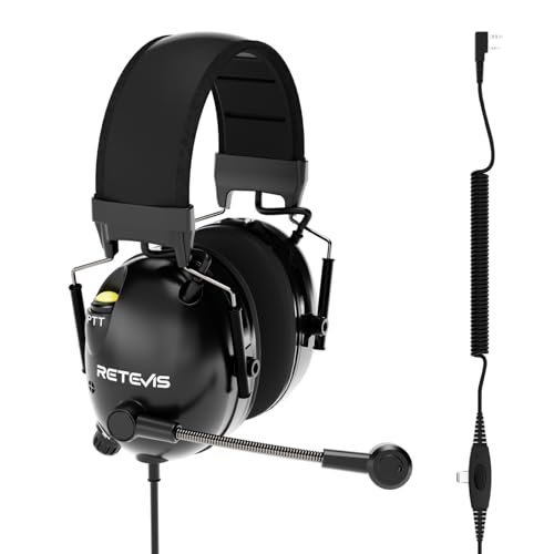 Retevis ANC Noise Cancelling 2 Way Radio Headset, Overhead, for RT22 RT21 H-777 RT68 RA79, Compatible with Baofeng UV-5R 5RM BF-F8HP, Waklie Talkie Headset with Mic for Racing Agriculture(1 Pack)
