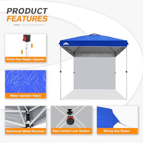 EAGLE PEAK Pop Up Canopy Tent with 1 Sidewall, Easy Setup Event Tent, Outdoor Sun Shade, Wheeled Carry Bag, Stakes and Guy...