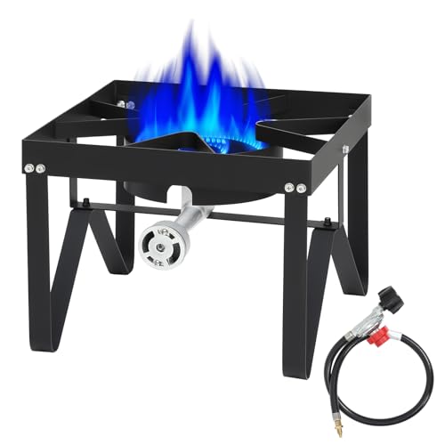 80,000 BTU Single Burner Propane Stove – 10 PSI Regulator, 400 Lbs Capacity Portable Outdoor Cooker for Camping, Deep Fryi...