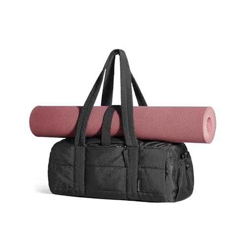 BAGSMART Reiki Gym Bag for Women, Medium Yoga Mat Crossbody Bag with Wet & Dry Pocket, Quilted Gym Shoulder Bag for Weekend, Black