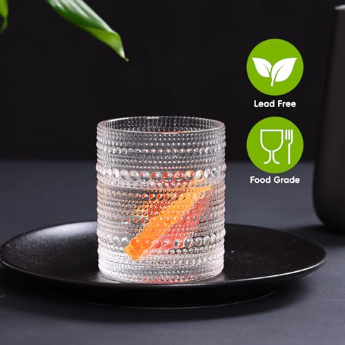 Moretoes Hobnail Drinking Glasses Set of 12, 12 Oz Highball Glasses & 10 Oz Cocktail Glasses, Clear Embossed Boho Glass Cu...