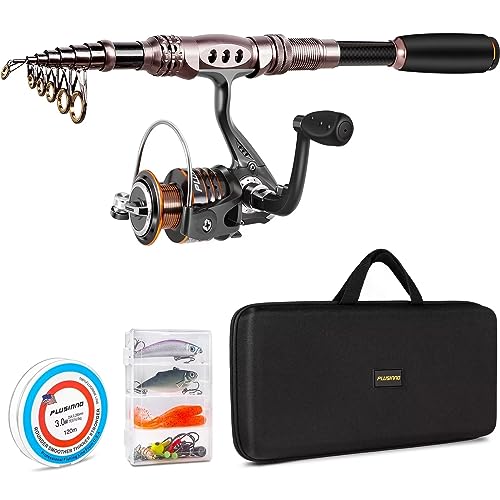 PLUSINNO Fishing Rod and Reel Combos Carbon Fiber Telescopic Fishing Pole with Reel Combo Sea Saltwater Freshwater Kit Fis...