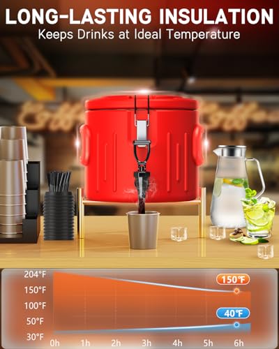 Insulated Beverage Dispenser 2 Gallon- Ice and Hot Drink Dispenser with 304 Stainless Steel Interior and Spout, Portable H...