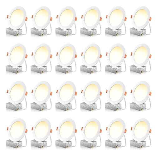 FREELICHT 24 Pack 6 Inch 5CCT Ultra-Thin LED Recessed Ceiling Light with Junction Box, 2700K/3000K/3500K/4000K/5000K Selec...