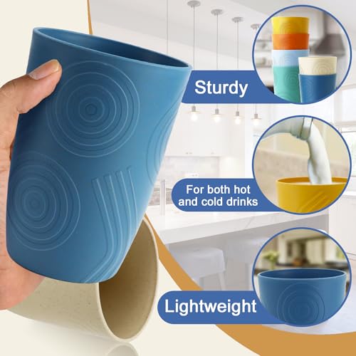 BUSOKIP Wheat Straw Cups 16 OZ, Plastic Drinking Glasses, Drinking Cup, Unbreakable Kitchen Cups Sets of 6, Microwave & Di...
