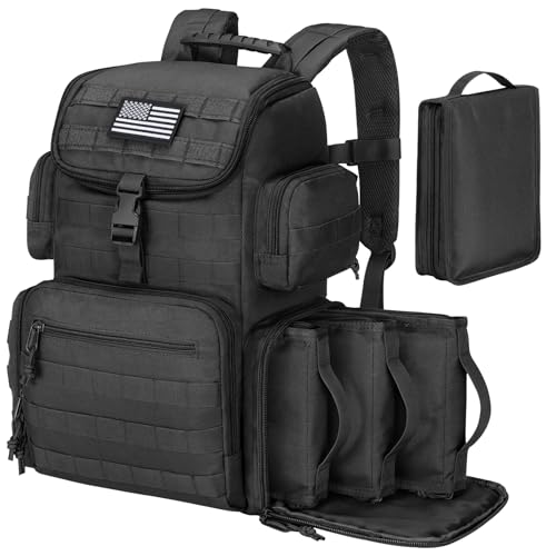 CVLIFE Tactical Range Backpack with Removable Divider, Gun Cases Bag with 4 Pistol Carrying Cases, Rucksack for Shooting (...