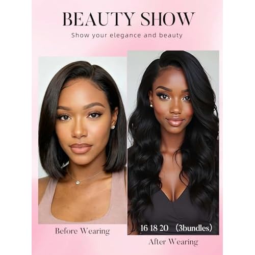PerisModa Body Wave Bundles Human Hair 16 18 20 Inch 1PC 100% Human Hair Bundles Unprocessed Brazilian Virgin Hair Bundle 12A Body Wave Human Hair Extensions Natural Black