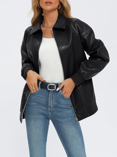 AUTOMET Womens Oversized Leather Jackets Zip Up Coats Faux Motorcycle Bomber Outfits Fall Trendy Fashion Winter Clothes 2026