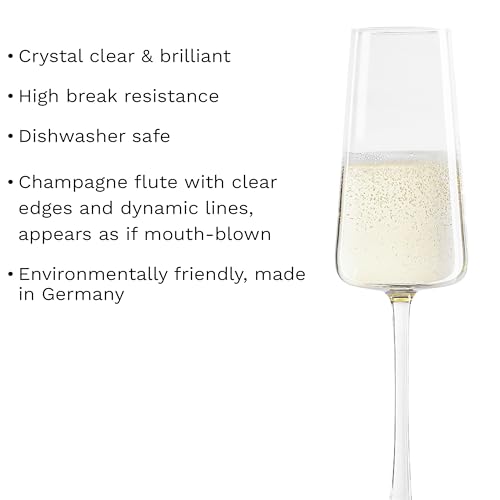Stölzle Lausitz Champagne Glasses Power 4-Piece Set 8 oz – Elegant Flutes Ideal for Prosecco & Sparkling Wine – Crystal Ch...