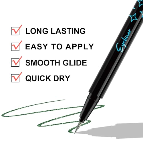 evpct 1Pcs Emerald Dark Green Glitter Shimmer Liquid Eyeliner Eye Shadow Makeup Pencil, Green Face Body Glitter Fake Eyela...