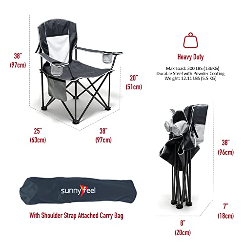 SUNNYFEEL UNNYFEEL Oversized Folding Camping Chair 500 LBS Heavy Duty Lawn Chairs with Portable Folding with Armrest, Cup ...