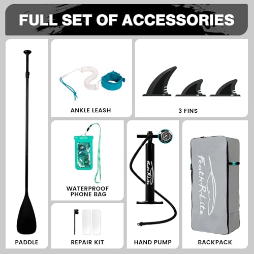 FEATH-R-LITE Inflatable Ultra-Light 10'×30''/10'6''×33'' Stand Up Paddle Board for All Skill Levels with Premium SUP Paddl...