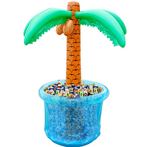 PARENTSWELL 63'' Inflatable Palm Tree Cooler, Tropical Luau Party Decorations, Inflatable Drink Cooler for Parties Jungle ...