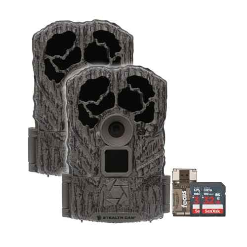 Stealth Cam Browtine 16MP, Durable, 60 Feet Infrared Detection Range, and Burst Mode Trail Camera (2-Pack) Bundle with USB 2.0 Card Reader, and Two 32GB Ultra SDHC UHS-I Memory Card (5 Items)