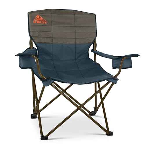 Kelty Deluxe Lounge Chair ? Folding Outdoor Camp Chair, Insulated Cupholders, Customized Recline, Steel Frame, Padded Roll Storage, 2024 (Deep Lake)