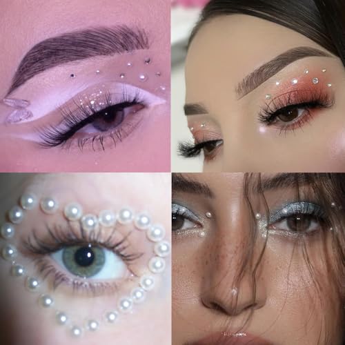 NOOEPC Face Gems Rhinestones Pearl Stickers, Self Adhesive Hair Gems Rave Accessories, Face Glitter For Women, Jewel Stick...