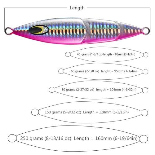 Vertical Jigs Luminous Slow Jigging Lure for Saltwater Freshwater Fishing 3 Colors 7 Weights