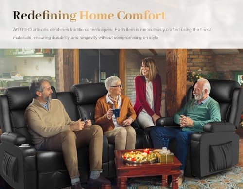 Aotolo Recliner Sofa, Massage Reclining Sofa 3 Seater Sets Heavy Weight Capacity, RV Loveseat Couch Clearance with Console, USB, Type C Port, Storage, Cup Holders, Wall Hugger Chair for Living Room
