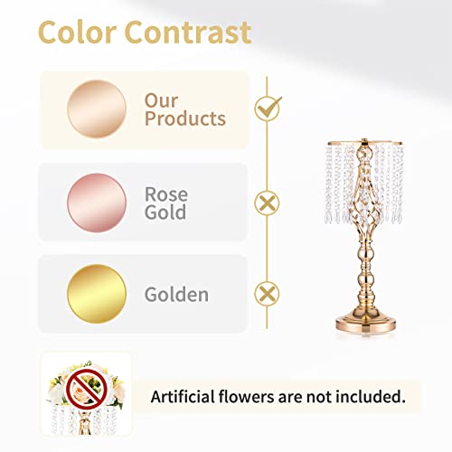 2 Pcs 19.3 inches Gold Centerpieces Table Tall Crystal Flowers Stand Wedding Road Lead Flower Holders Crystal Chandelier M...