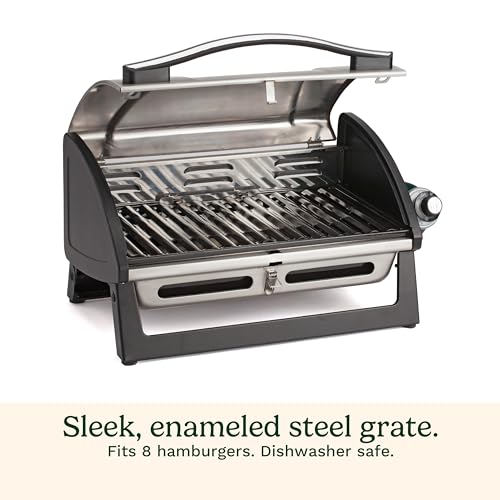 Cuisinart Grillster Portable Gas Grill, Stainless Steel Compact BBQ Grill with Locking Lid for Easy Transport, 8000 BTU Pr...