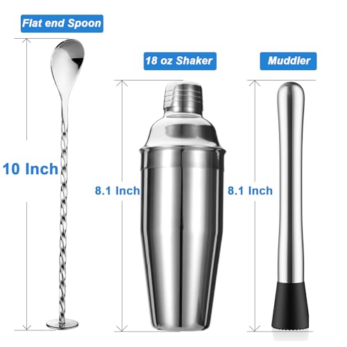 ZPUFAW 5-Piece Cocktail Shaker Set Shaker Strainer Jigger T-Mixing Spoon Muddler Bartender Kit Stainless Steel Bar Set Hou...