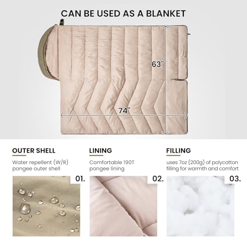 OneTigris Trailnap Sleeping Bag 3 Season Extra-Wide Warm for Camping Backpacking Travel Outdoor Activities