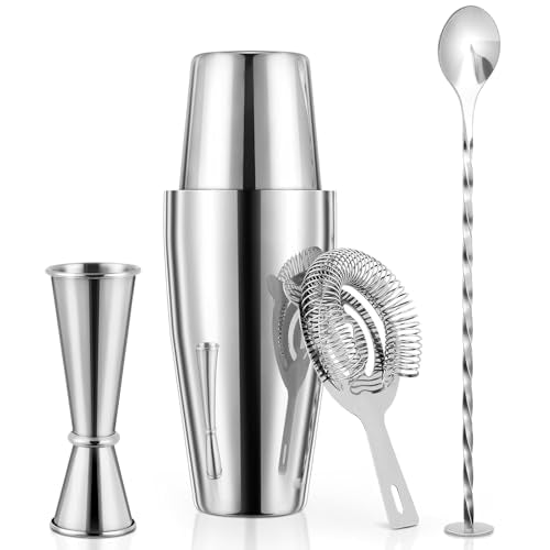 X Home Cocktail Shaker Set, Professional 4-Piece Bartender Kit with Boston Shaker, Hawthorne Strainer, Double Measuring Co...