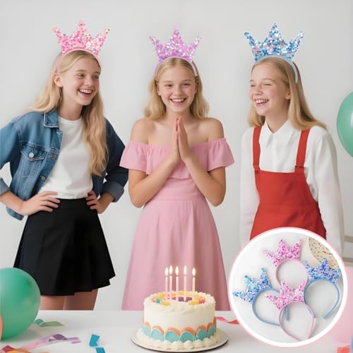 Acshio 12 Pack Princess Crown Headband, Glitter Sequin Crown Headband, Shiny Tiaras and Crowns Hair Accessories for Birthd...