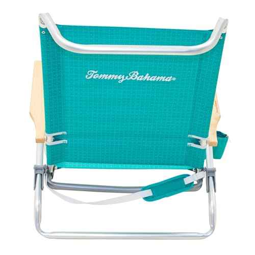 Tommy Bahama 5-Position Lay Flat Cup Holder and Towel Bar Beach Chair, 1-Pack, Turquoise Check