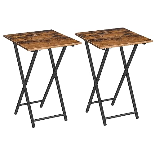 HOOBRO Folding TV Tray Tables, Set of 2 Wooden TV Trays Side Tables, Portable Sofa Snack Table, Industrial End Table for S...