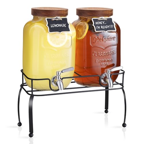 mustry Glass Drink Dispenser for Parties, 1 Gallon Beverage Dispenser with Stand and Spigot Solid Stainless Steel, Used as...