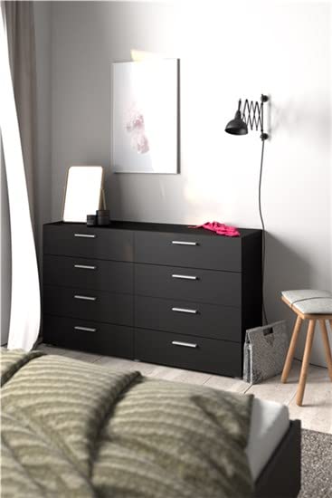 Tvilum, 8 Drawer Double Dresser, Bedroom, Modern Silver Drawer Handles, Contemporary, Black