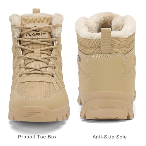 FLARUT Mens Snow Boots Insulated Fur Liner Winter Warm Hiking Shoes Walking Sneaker