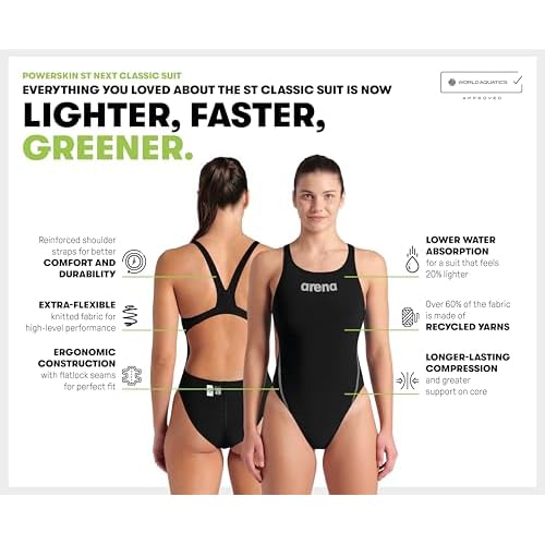 ARENA Powerskin ST Next Classic Women's Competition Racing Swimsuit, Competitive Tech Race Suit, Black