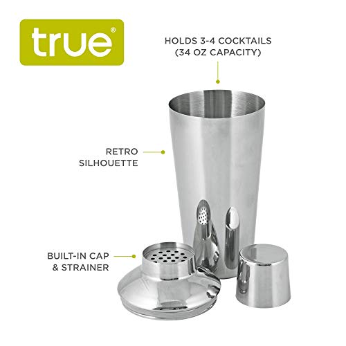 True Retro Stainless Steel Cocktail Shaker, Cold Brew Cocktails, Margarita, Whiskey Sour, Elegant Espresso Martini Shaker ...