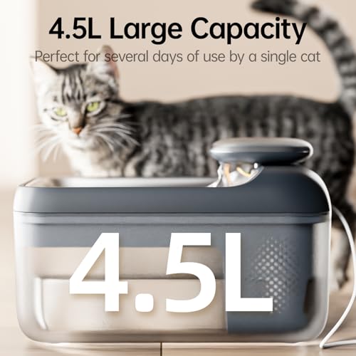 PETSEE Automatic Pet Water Fountain 4.5L Large Capacity Stainless Steel Drink Tray Cat Water Dispenser Ultra-Quiet Pump Mu...