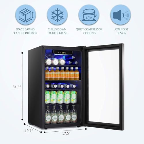 Antarctic Star Beverage Refrigerator Cooler -120 Can Glass Door Mini Fridge, for Soda Cola Beer or Wine Constant Glass Doo...