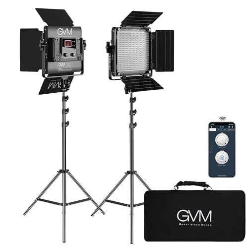 GVM 2 Pack LED Video Lighting Kits with APP Control, Bi-Color Variable 2300K~6800K with Digital Display Brightness of 10~1...