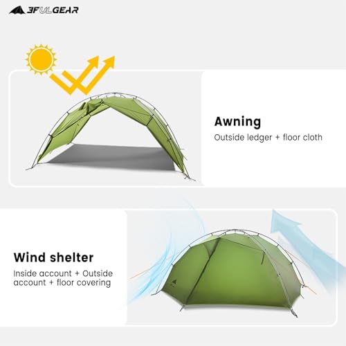 3FULGEAR Tai Chi 2 Ultralight Tent, Bivvy Ground Tent for 2 Person Rainproof Windproof 3/4 Camping Tents Season for Outdoo...
