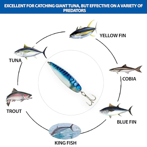 Crocodile Spoons Fishing Lures 2oz,12 Pcs Blue Mackerel Chrome Finish with Treble Hooks for Saltwater & Freshwater Fishin...