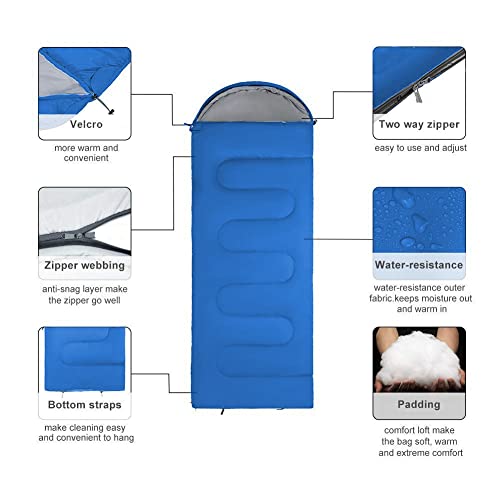 Sleeping Bag, Lightweight 3 Season Weather Sleep Bags for Kids Adults Girls Women, Microfiber Filled 5-20 Degree for Backp...