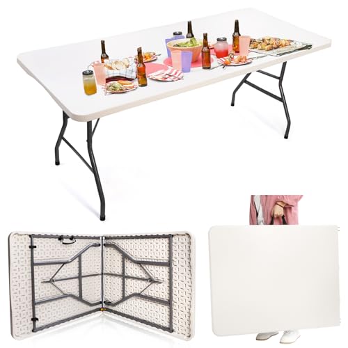 Goaste 6 Foot Folding Table, Portable Plastic Dining Table, Fold-in-Half Heavy Duty Table Indoor Outdoor for Camping, Picn...