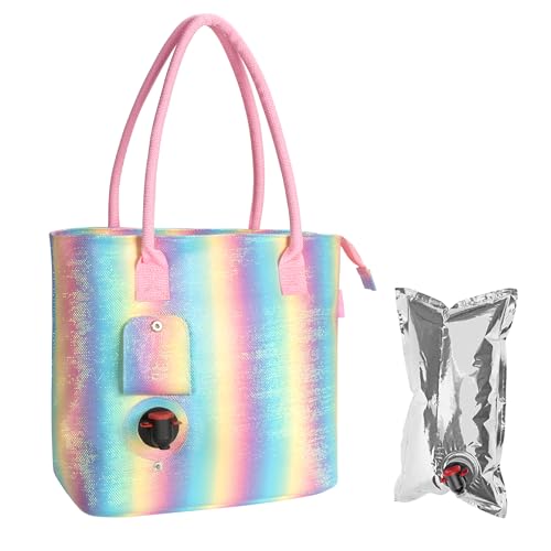 Tirrinia Wine Tote Bag, Beach Cooler for Travel Gift, Drink Purse Travel Bag with Spout for Picnic, BYOB, Party, Dinner, Pool