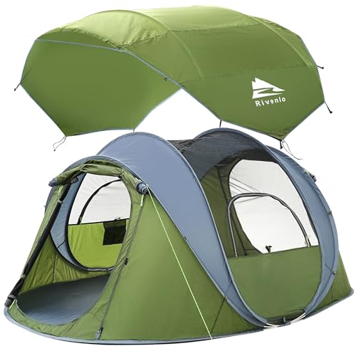4 Person Easy Pop Up Tent, Automatic Setup, Waterproof, 2 Doors-Instant Family Tents for Camping, Hiking & Traveling, 9.5’...