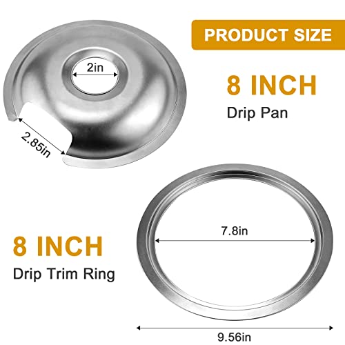 Burner Drip Pans 2 Large 8'' WB32X10013 & 2 Small 6'' WB32X10012 Chrome Drip Pan Set Fits for GE Hotpoint Electric Stove T...