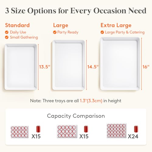 Lifewit 6 Pcs Plastic Serving Platter for Party, 16" x 12" White Trays for Serving Food, Reusable Extra Large Platters for...