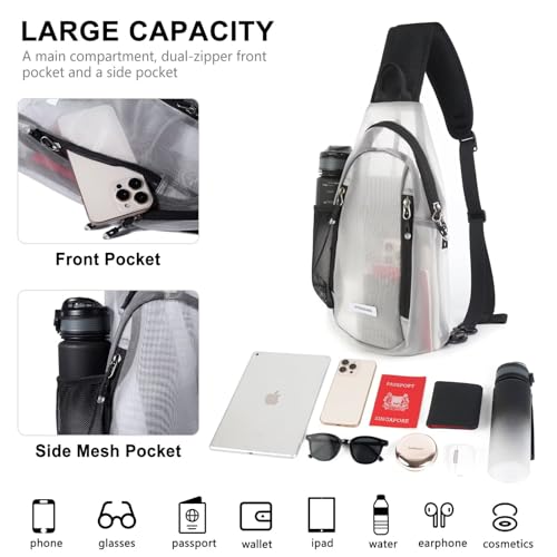 TITECOUGO Clear Sling Bag, Switchable Right or Left Strap, Transparent Mesh – Stadium Approved (Check Venue Policy)